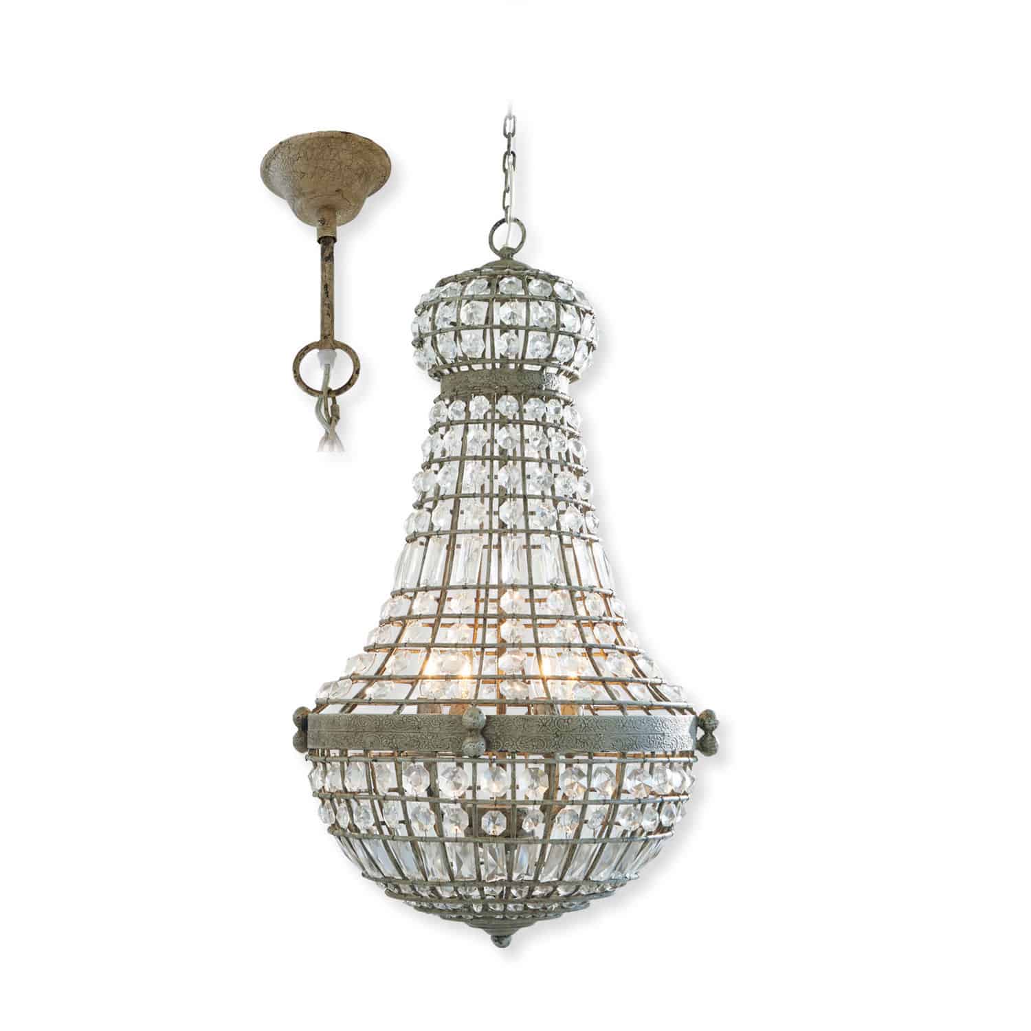 Kroonluchter Perreux Hanglamp van metaal en kristal in vintage stijl, decoratieve plafondlamp voor woonkamer