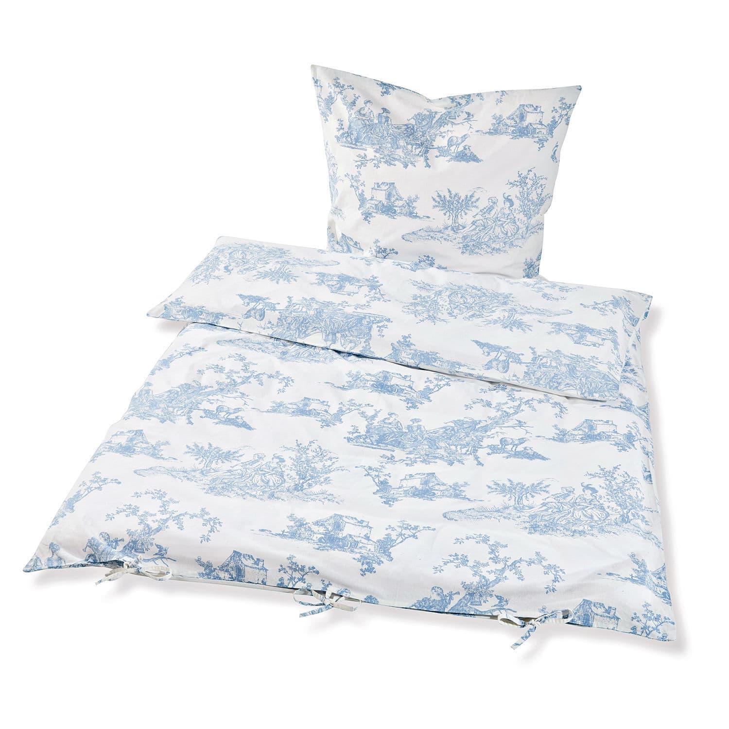 Pierrefeu katoenen beddengoed in wit met blauw patroon, zacht en stijlvol voor slaapkamer