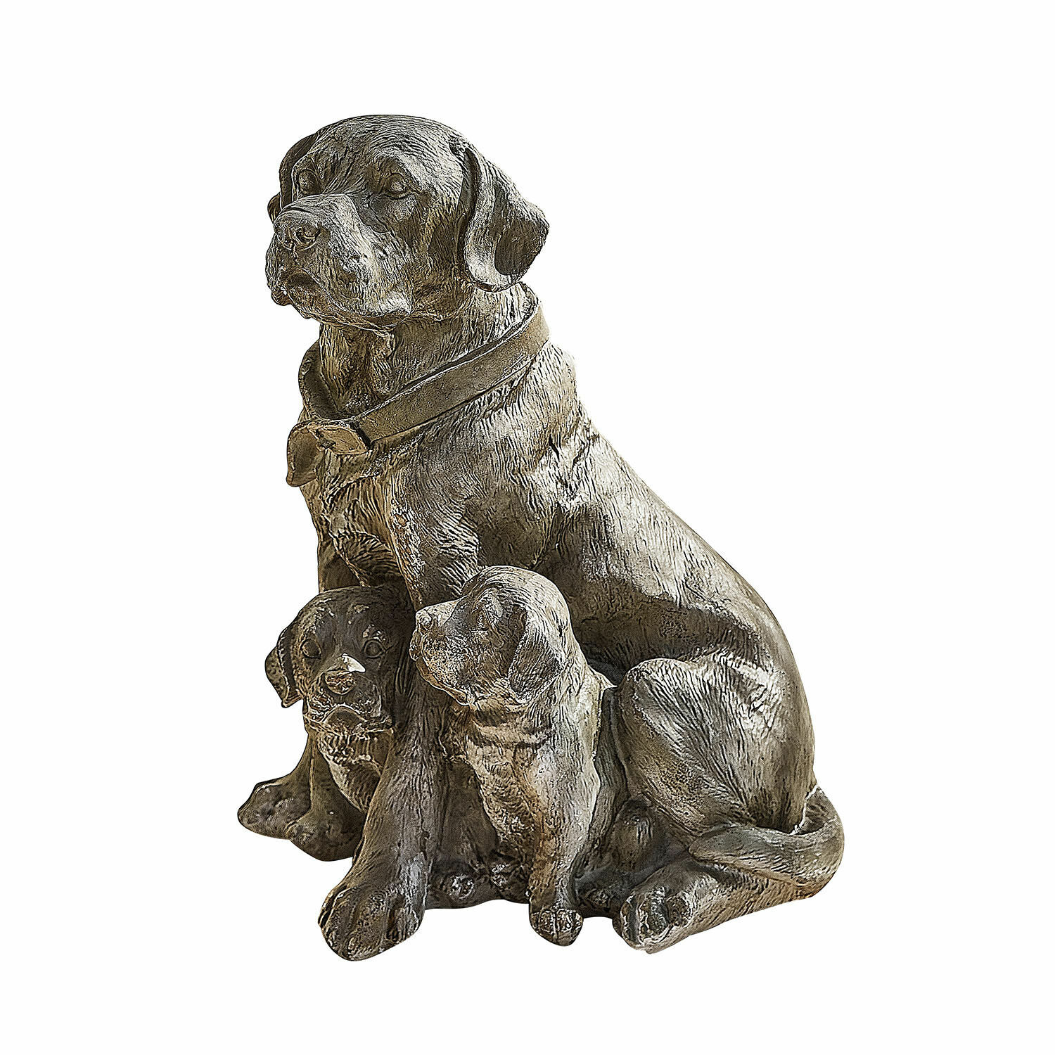 Decoratieve hond Samiran Bronzen metalen beeld van een hond met twee puppy's, tuinornament