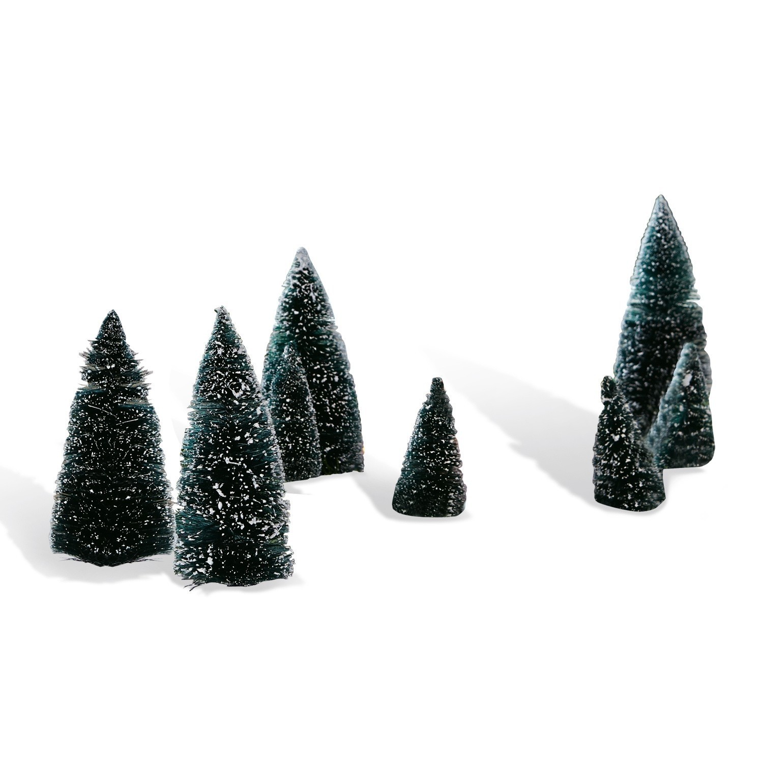 Set van 8 decoratieve Peyton bomen in donkergroen met sneeuw effect voor winterdecoratie