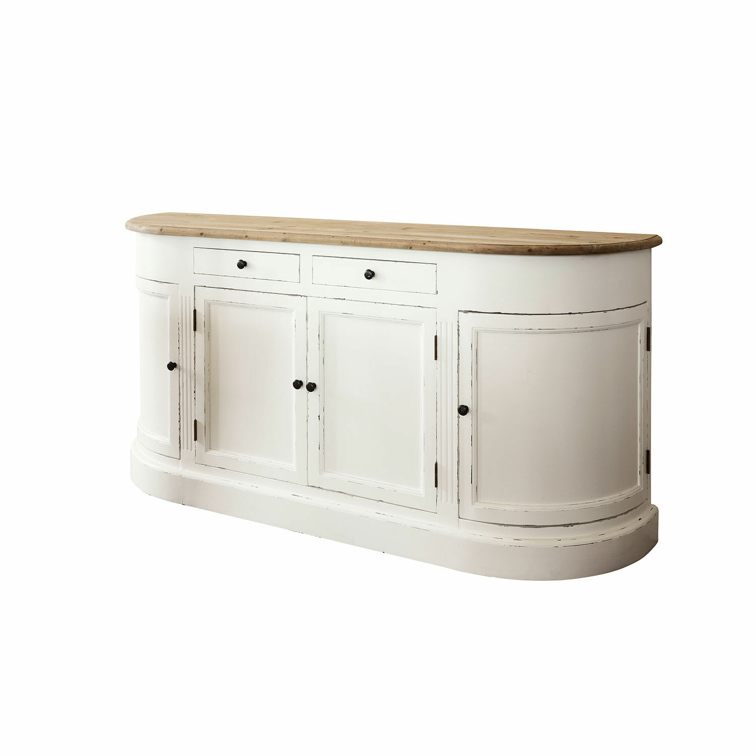Sideboard Louisiana Witte houten dressoir met afgerond blad van natuurlijk hout, praktische opbergkast