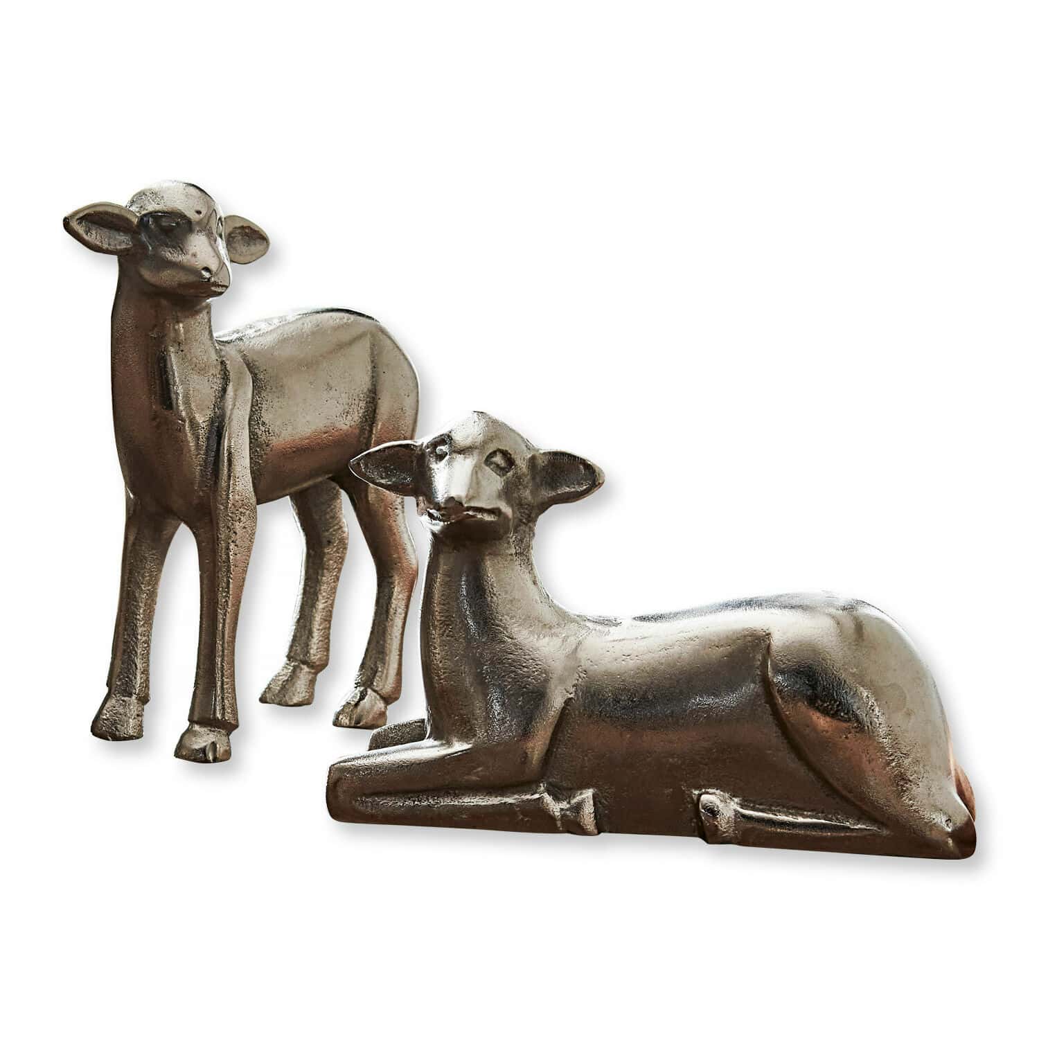 Sierlammetje set van 2 Charmille Decoratieve metalen beelden van twee herten in antiek brons voor binnen en tuin