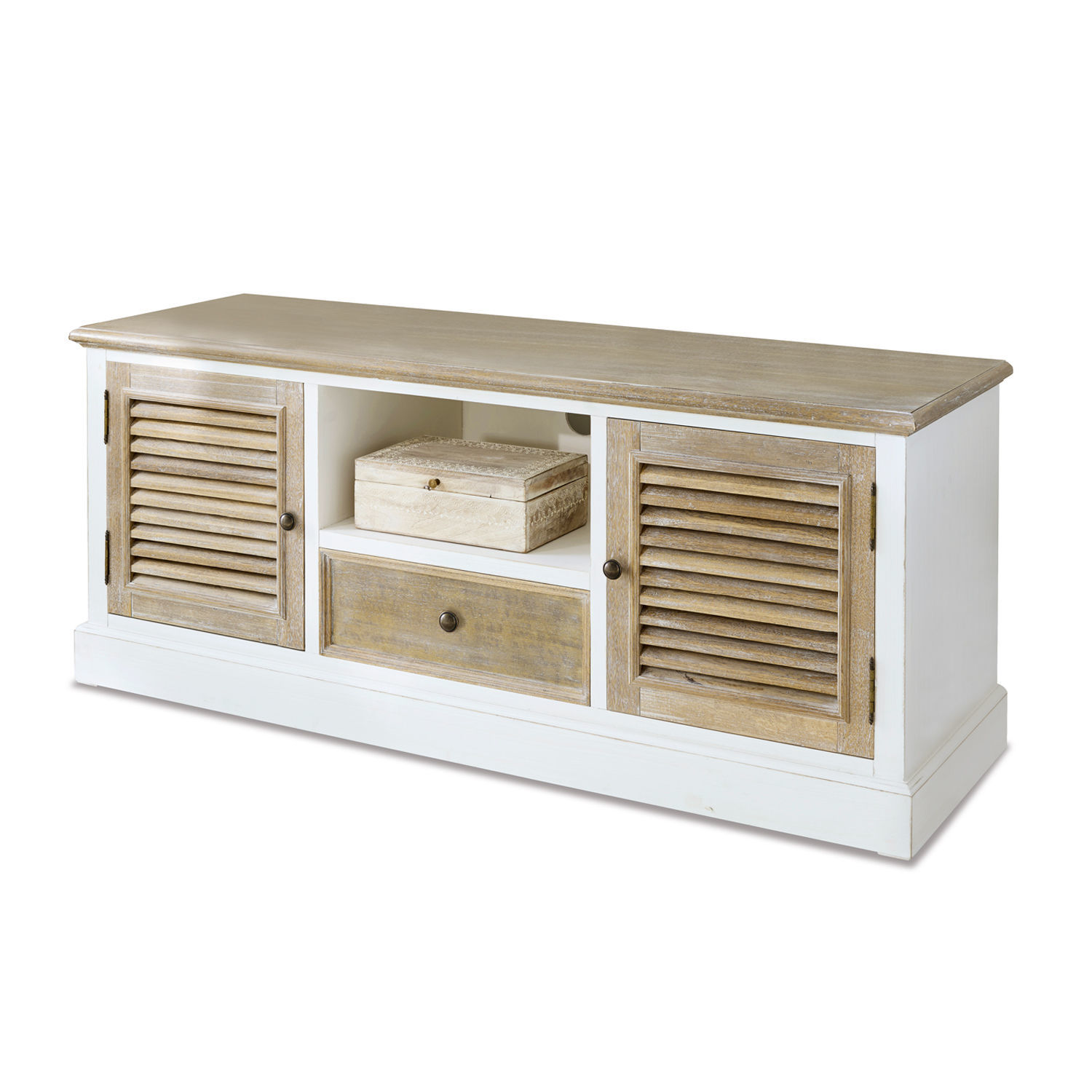 Sideboard Glencoe Dressoir van hout in wit en naturel met lade en twee lamellen deuren, praktisch opbergmeubel