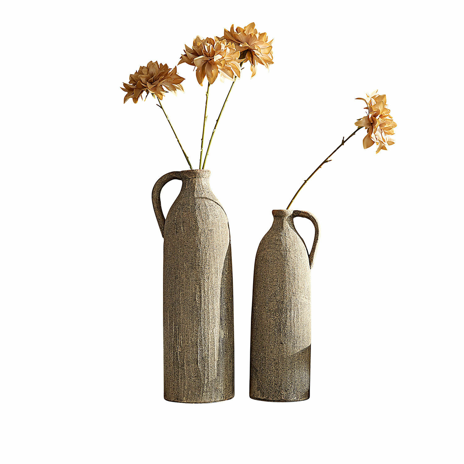 Vaas set van 2 Kalidaan Set van twee hoge grijze keramische vazen met gedroogde bloemen voor stijlvolle interieurdecoratie