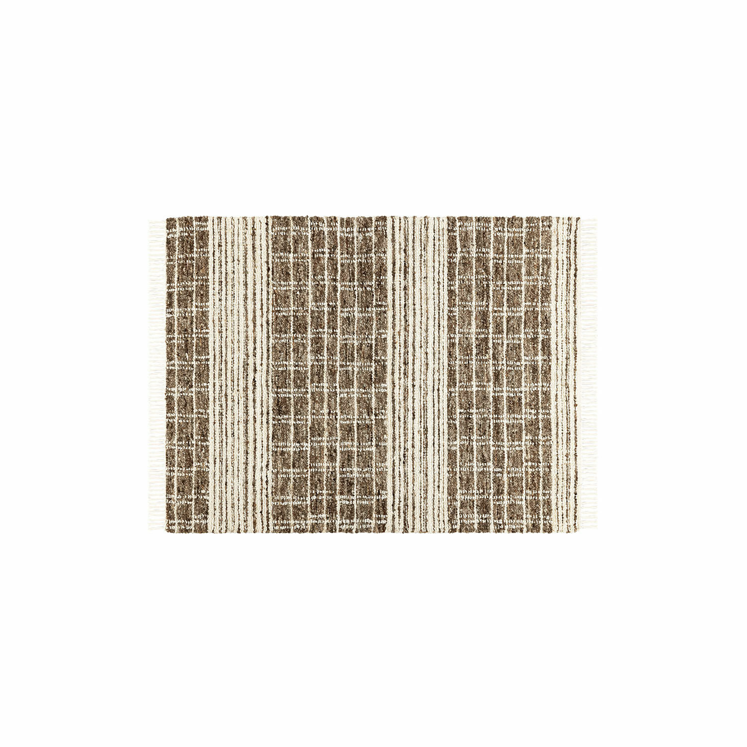 Vloerkleed Berinique Bruin-crème vloerkleed met strepen- en ruitpatroon van natuurlijke materialen, vloerdecoratie