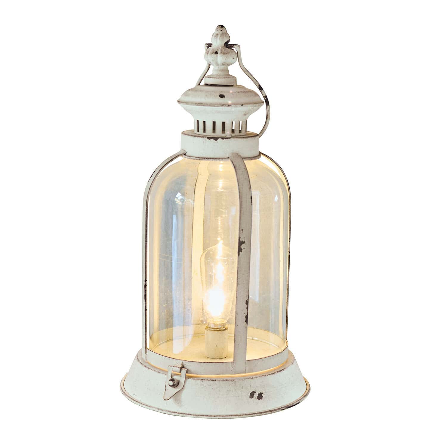 Ledlantaarn Lomera Witte metalen lantaarn met helder glas en gloeilamp, decoratieve retro lamp voor binnen