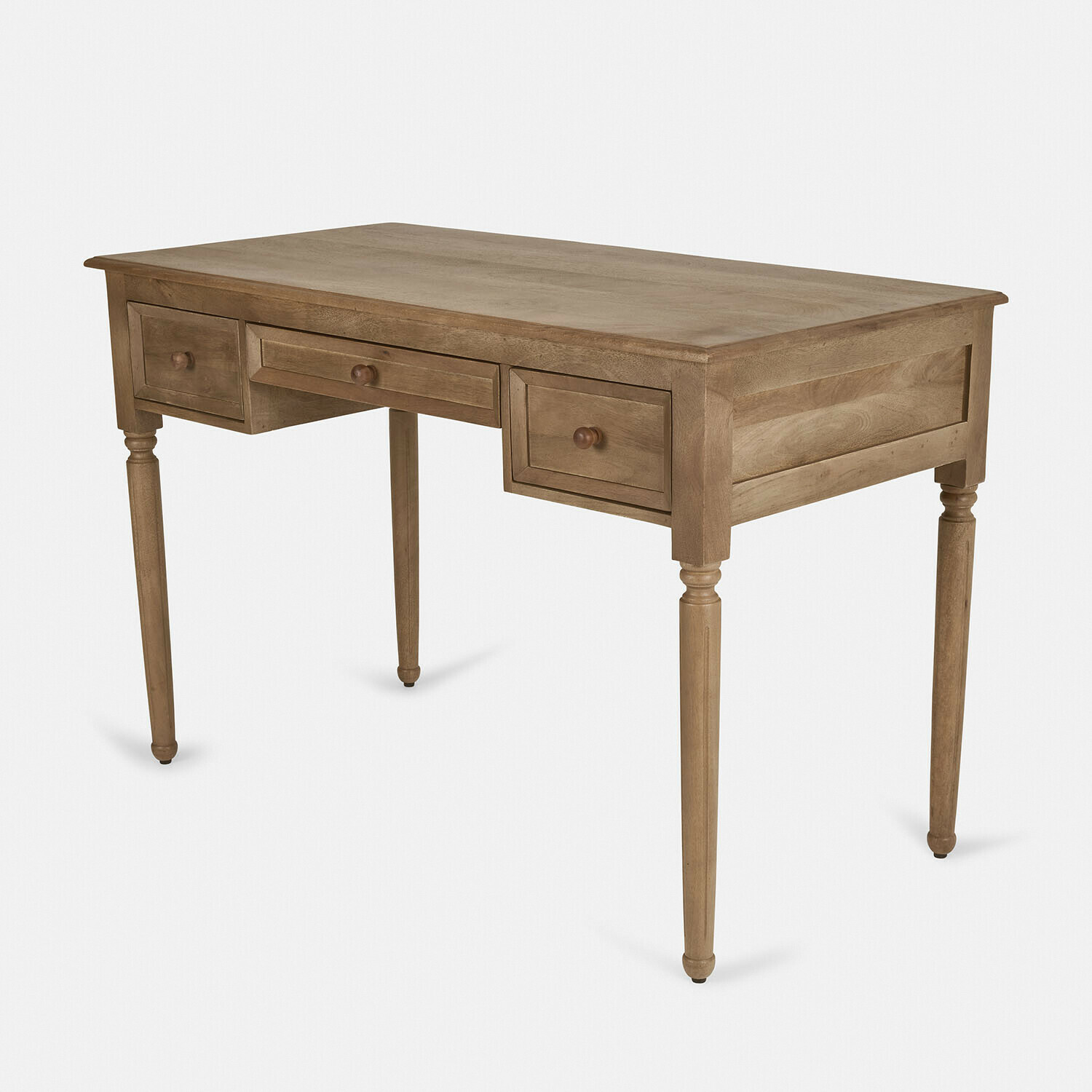 Kinderbureau Norleigh Houten bureau met drie lades in natuurlijke houtkleur, klassiek ontwerp