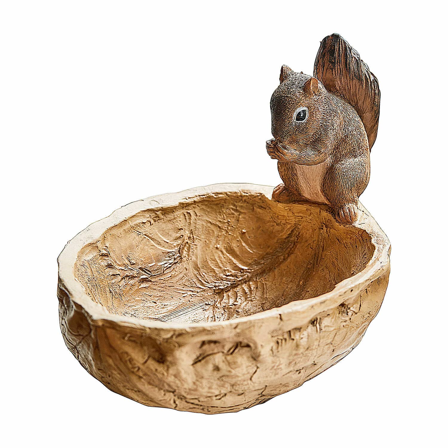 Decoratieve schaal Orinell Decoratieve schaal van hars in notenvorm met eekhoornfiguur, natuurlijke bruine kleur, woondecoratie