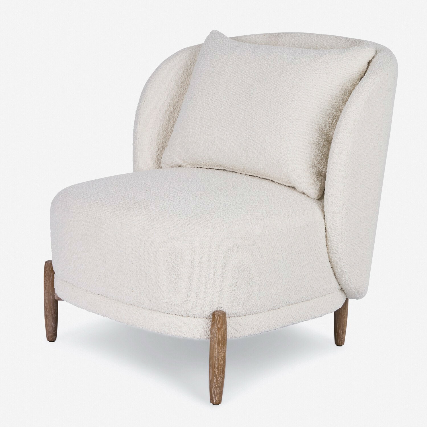 Stoel Thamira Witte stoel van zachte stof met houten poten, modern meubel voor woonkamer