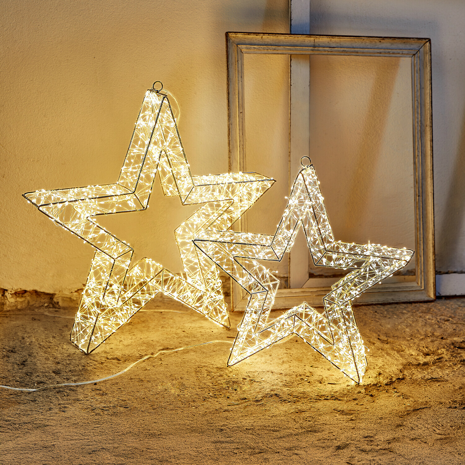 Ster met ledlampjes set van 2 Veralisse Decoratieve lichtgevende sterren van metalen draad met warm wit licht voor binnen en buiten