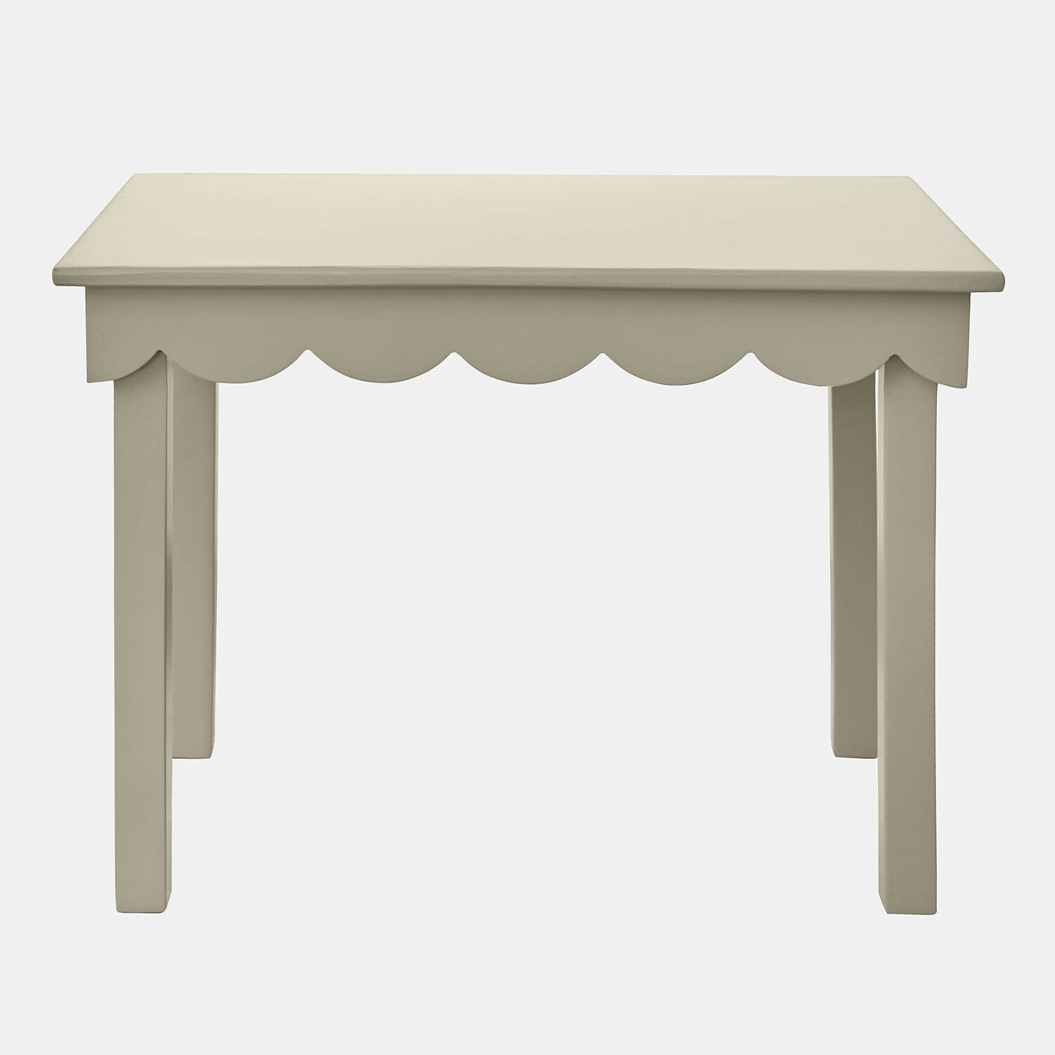 Grijze houten kindertafel Poussinou met decoratieve golvende rand, praktisch meubel voor kinderkamer