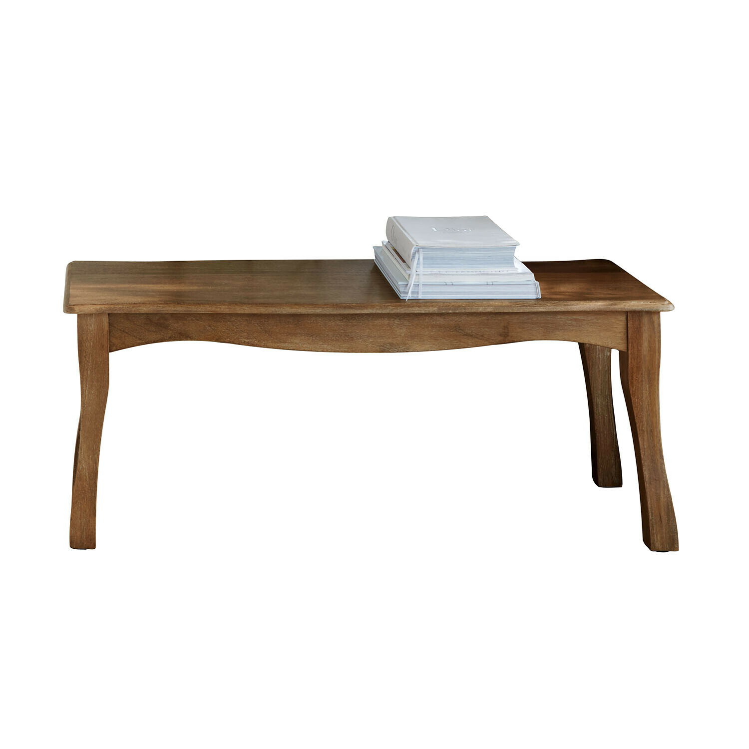 Houten salontafel in natuurlijke bruine kleur met boeken erop, meubel voor woonkamer