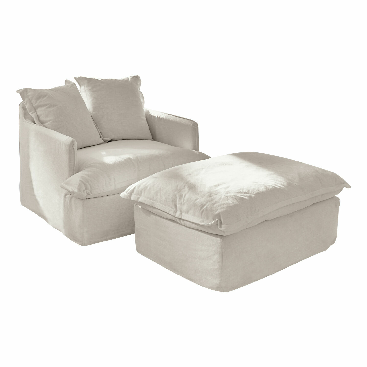 crème Crèmekleurige Avignon fauteuil met voetenbank van zachte stof, ideaal voor ontspanning in de woonkamer