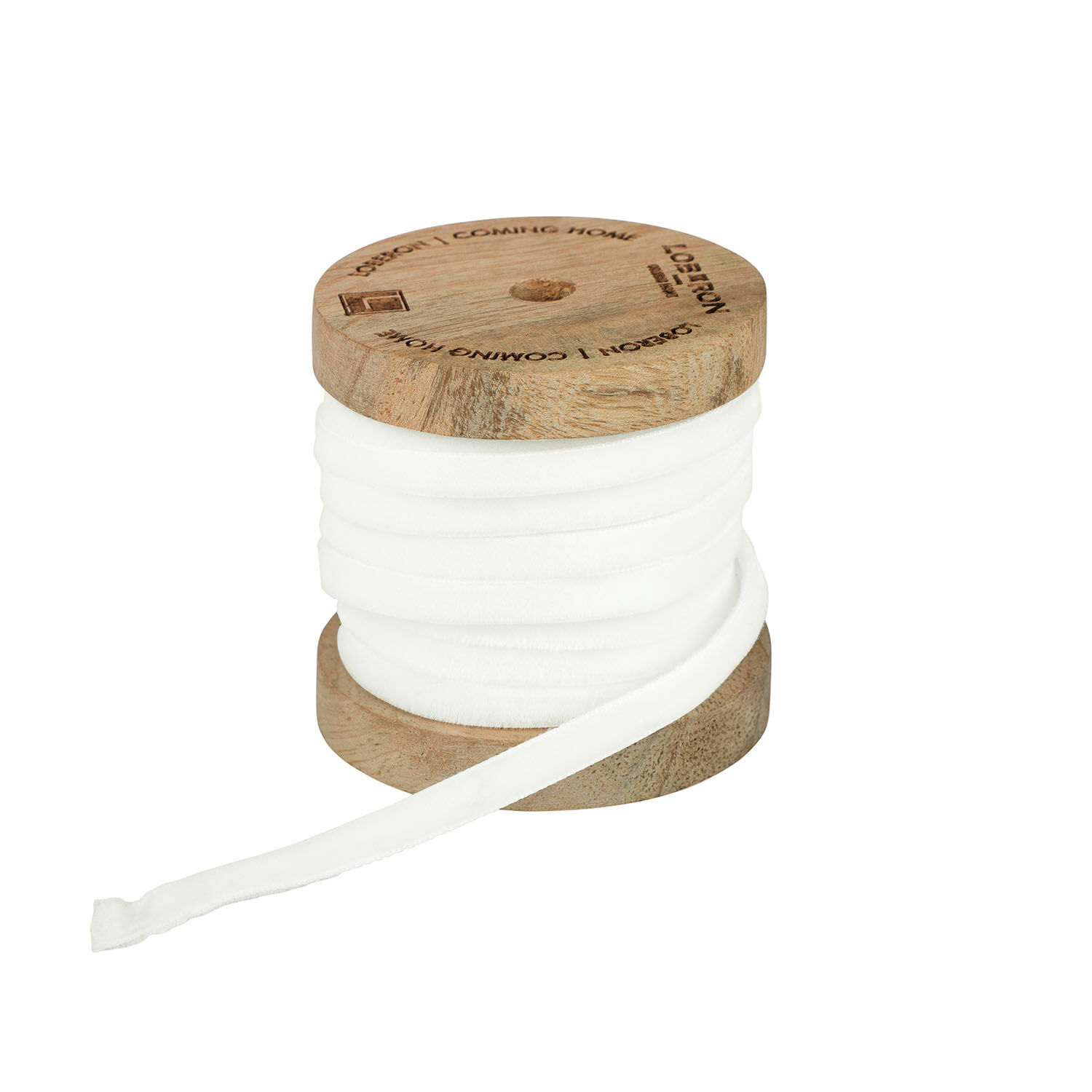 Fluwelen lint Olessa Witte fluwelen lint op houten spoel voor decoratie en handwerk