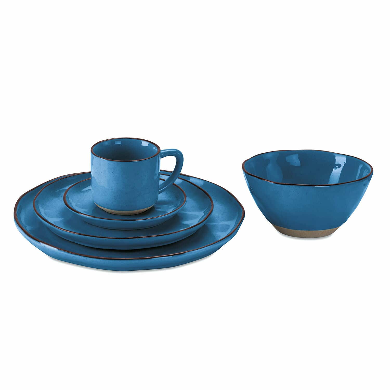 Servies set van 30 Biarré Blauw keramisch servies met kopje, borden en kom in rustieke stijl