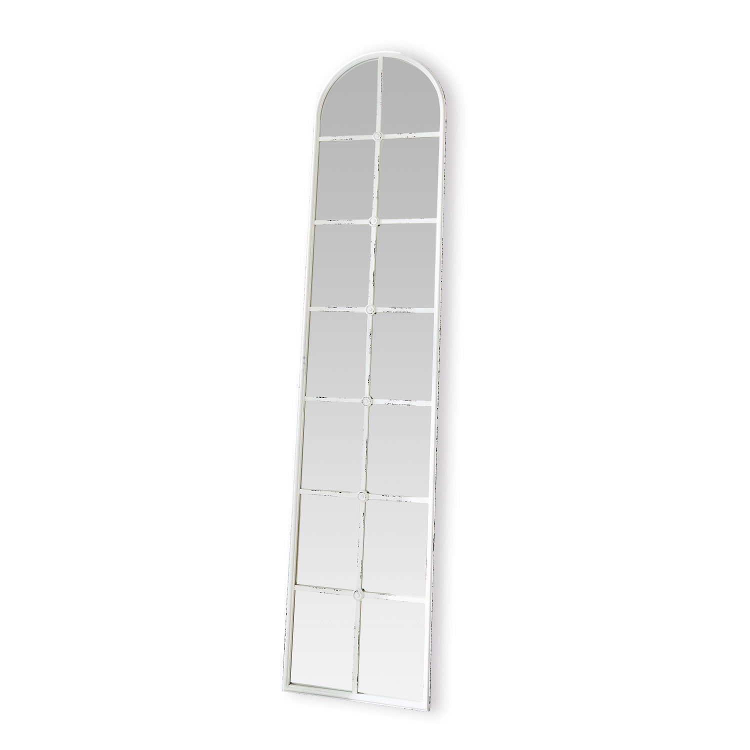 Spiegel Westmor Smalle hoge spiegel met witte metalen lijst en decoratieve rechthoekige segmenten