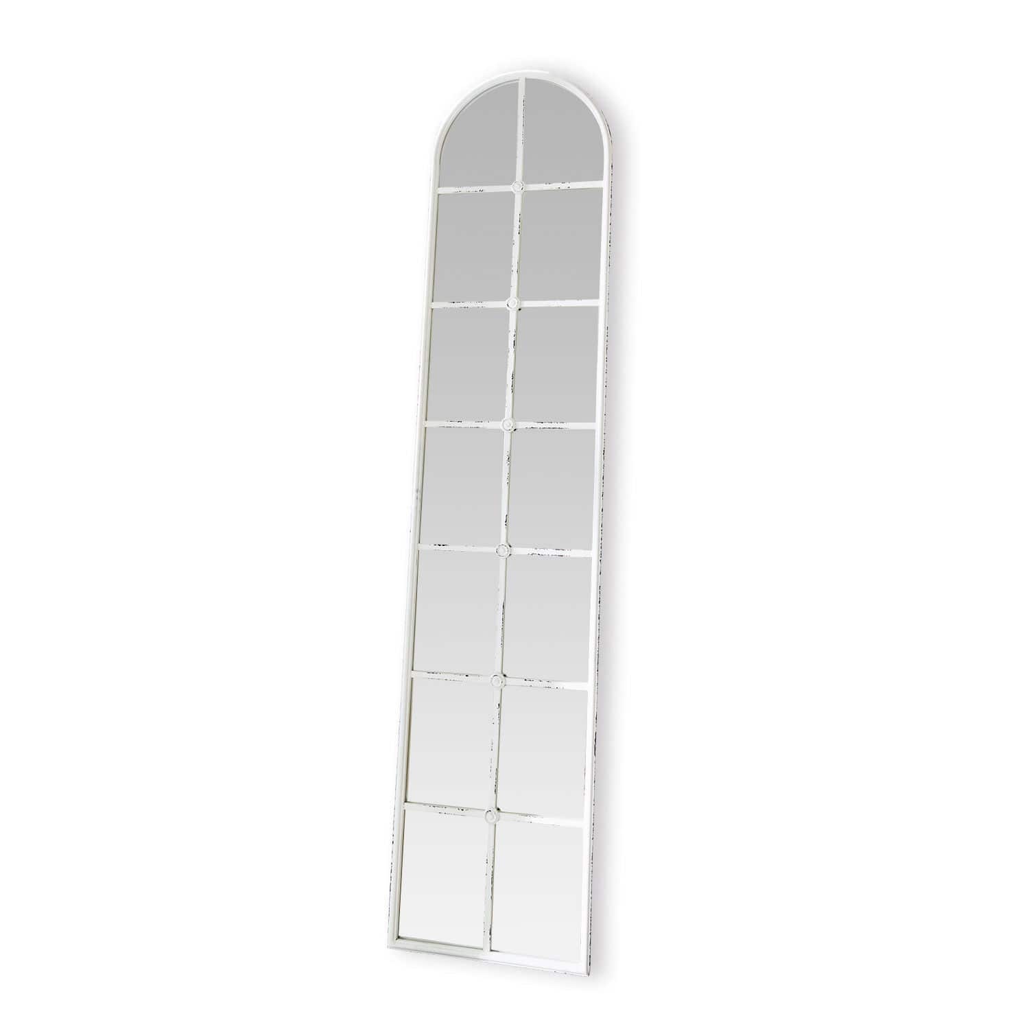 Spiegel Westmor Smalle hoge spiegel met witte metalen lijst en decoratieve rechthoekige segmenten
