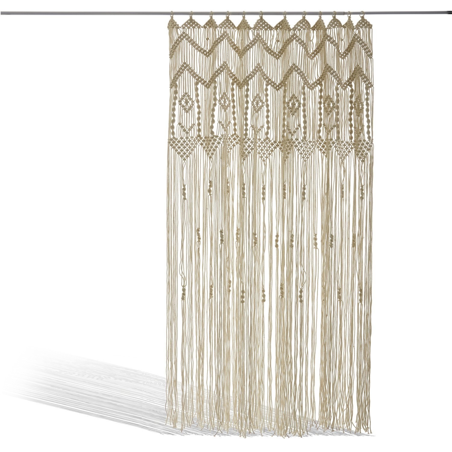 Gordijn Jael Decoratief macramé gordijn van katoen in natuurlijke kleur, perfect voor boho en etnische interieurs.
