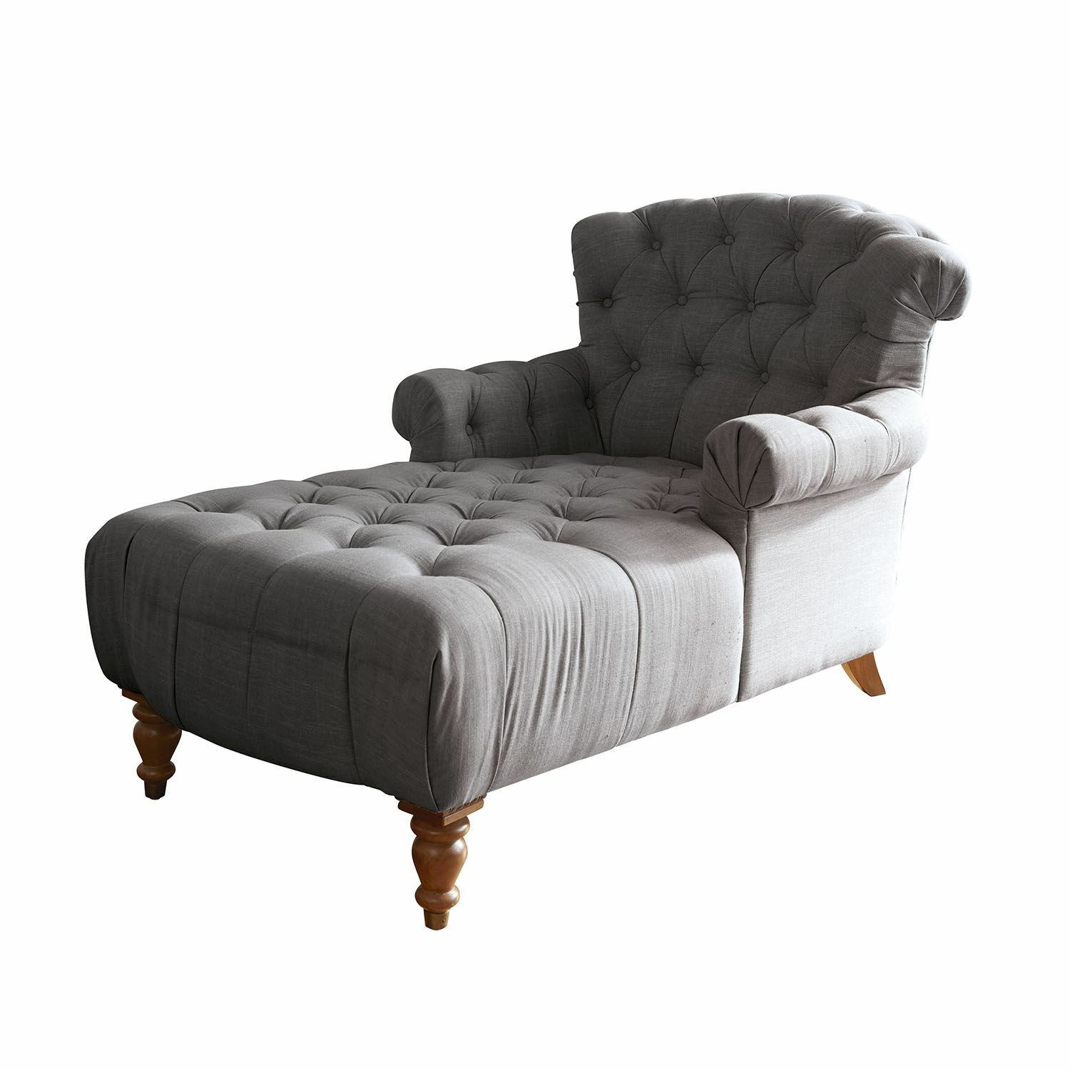 bruin Grijze gestoffeerde Springfield Village chaise longue met houten poten voor woonkamer