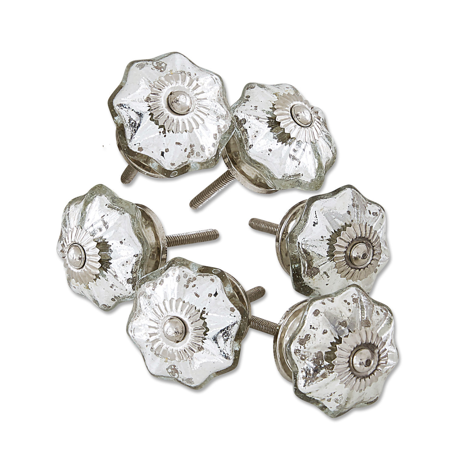 Deurknop set van 6 Clairefontaine Set van zes zilverkleurige glazen meubelknoppen met metalen schroeven