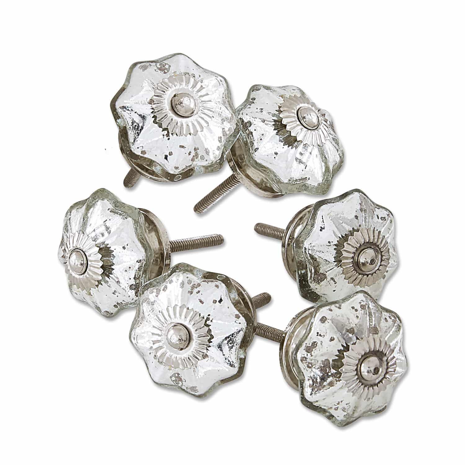Deurknop set van 6 Clairefontaine Set van zes zilverkleurige glazen meubelknoppen met metalen schroeven