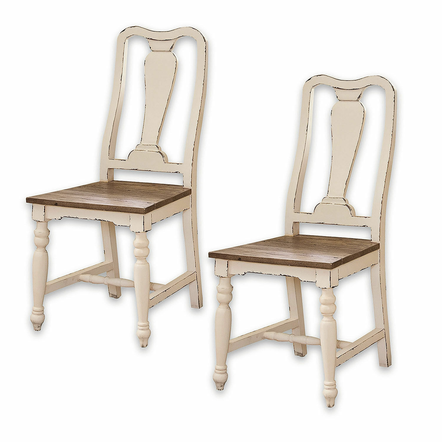 Stoel set van 2 Harold Set van twee vintage houten stoelen met beige frame en bruin zitvlak voor eetkamer