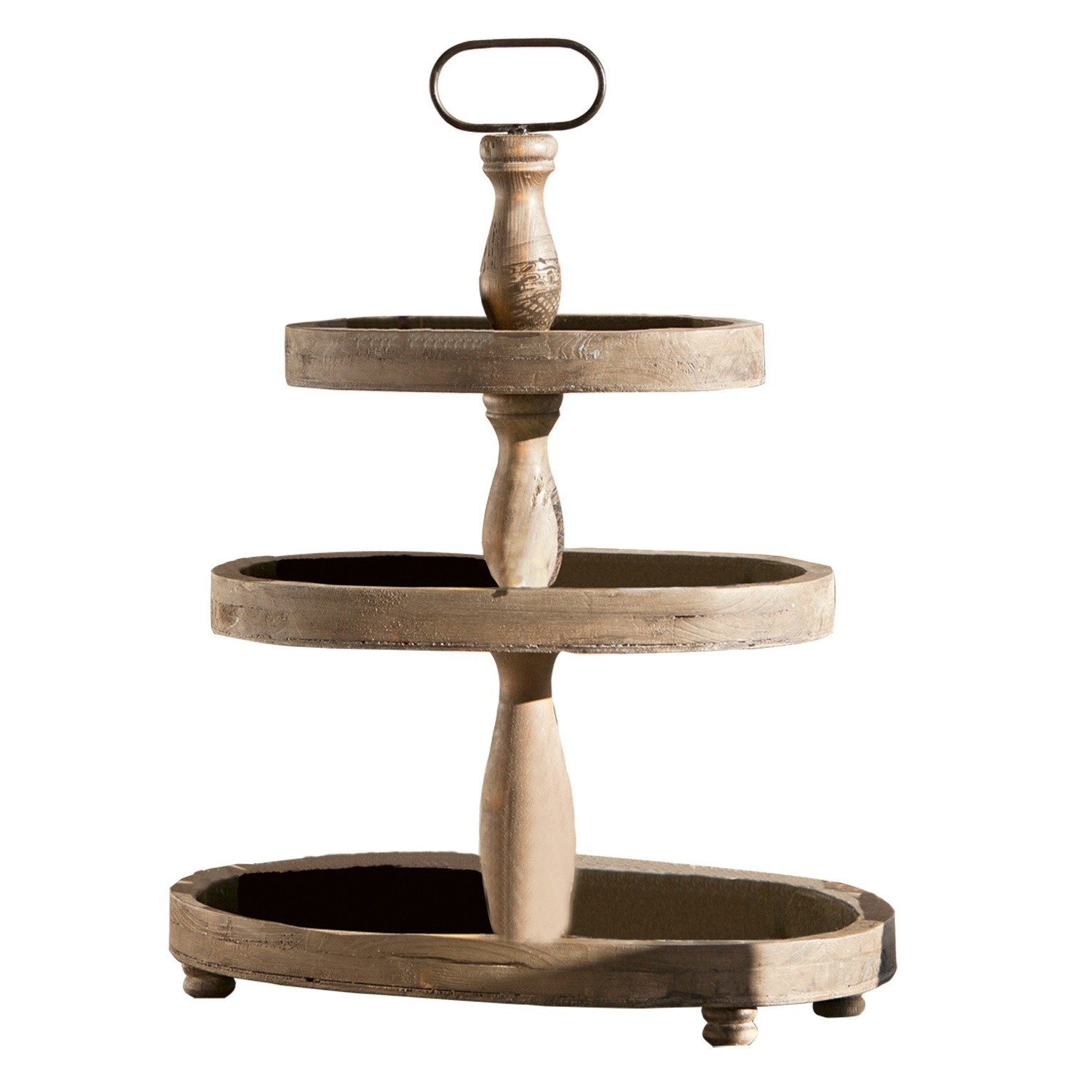 Etagère Olathe Driedelige houten etagère in natuurlijke kleur voor decoratie en het serveren van hapjes
