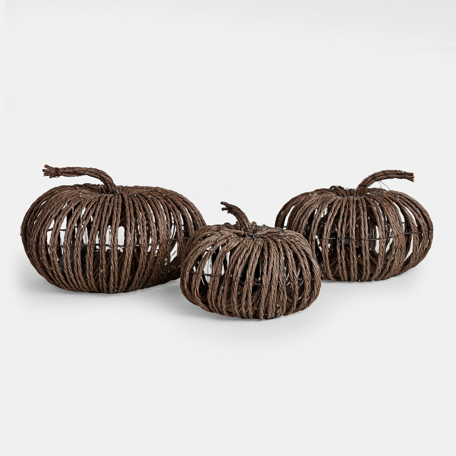 Ledpompoen set van 3 Ysolann Decoratieve pompoenen van donkerbruin gevlochten touw, herfstdecoratie voor huis en tuin