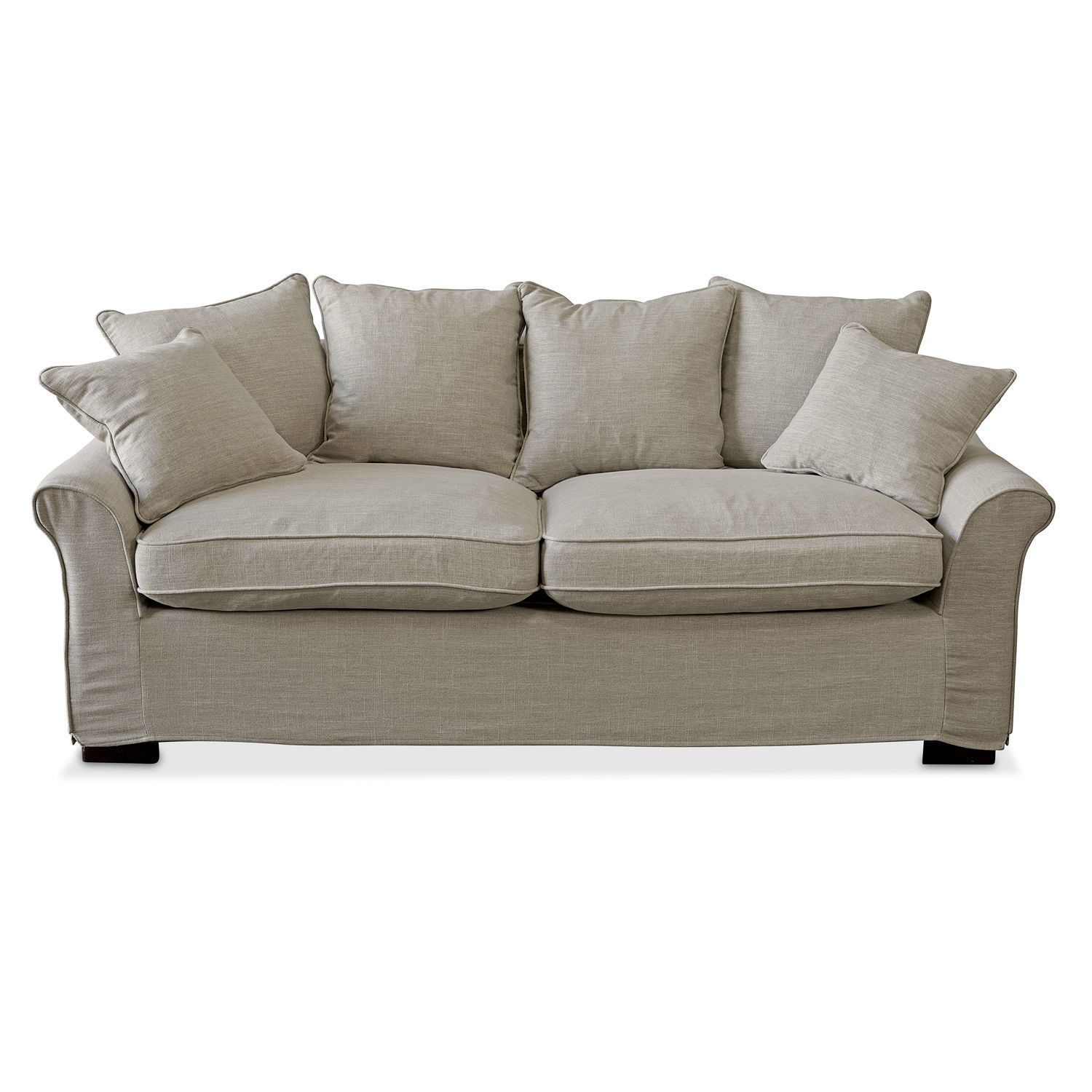 linnen Beige Long Beach linnen bank met zachte kussens, comfortabele woonkamermeubel