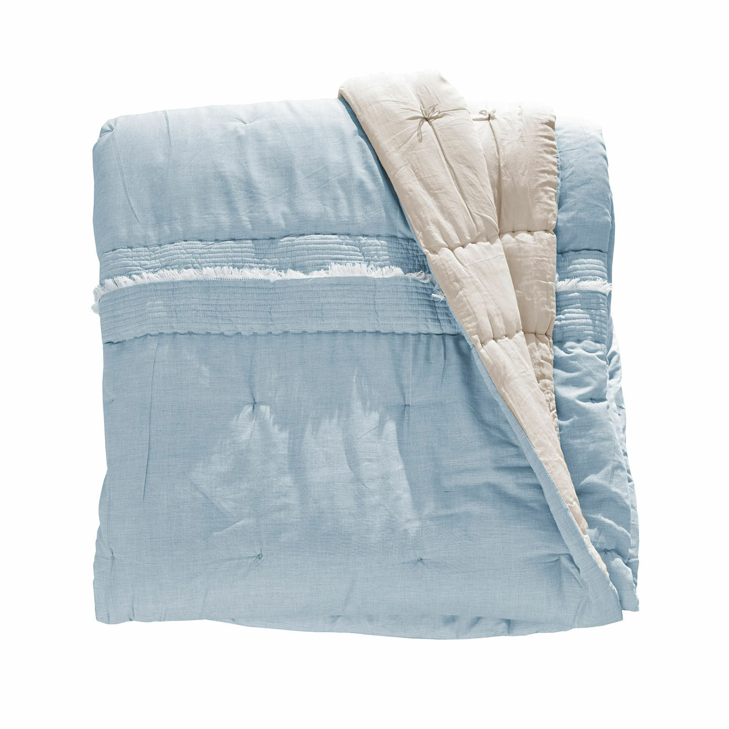 Quilt Agnes Draaibare katoenen sprei in lichtblauw en beige, zacht en decoratief voor thuis