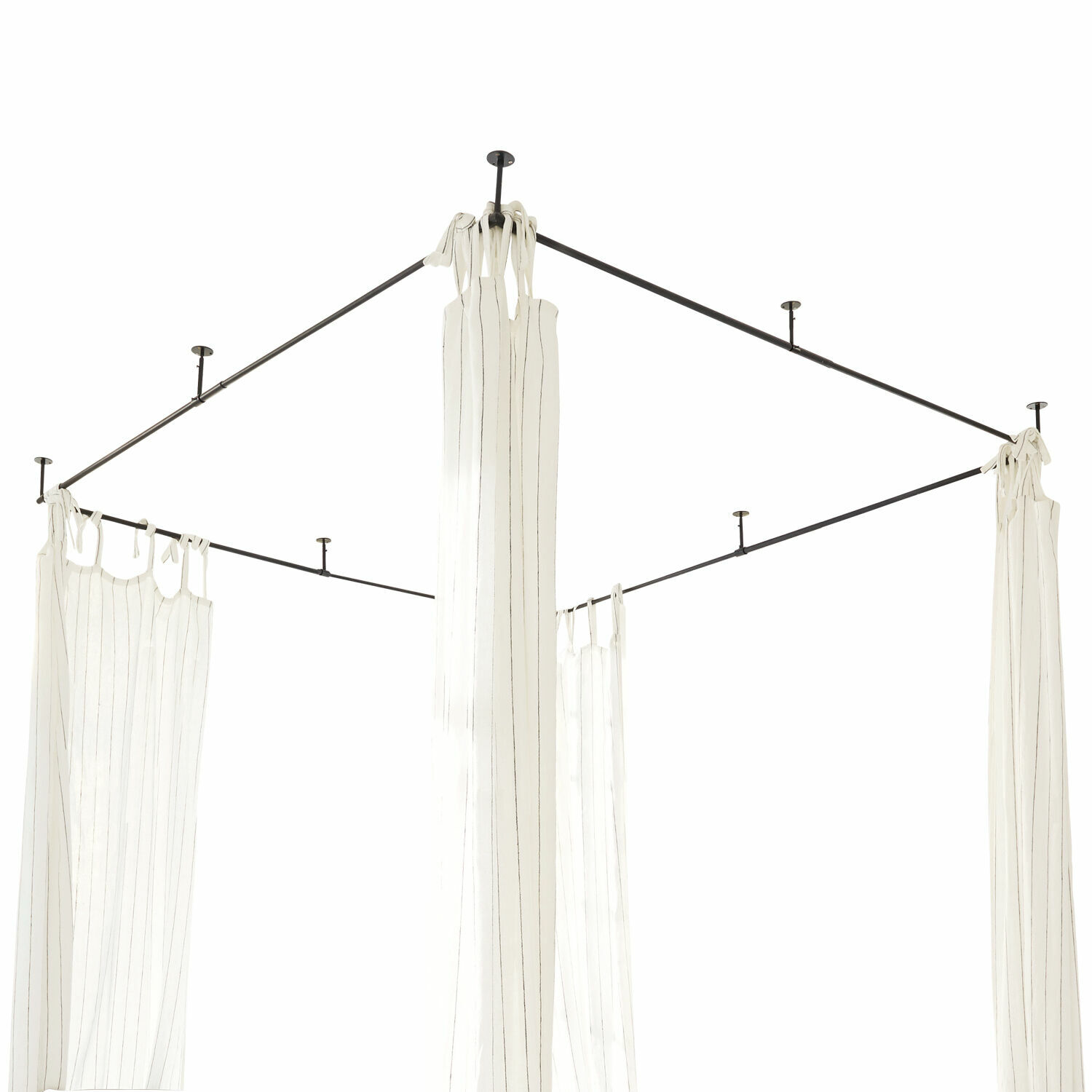 Baldakijn Giroux Zwart metalen frame met witte, dunne gordijnen voor hemelbed, stijlvolle slaapkamerdecoratie