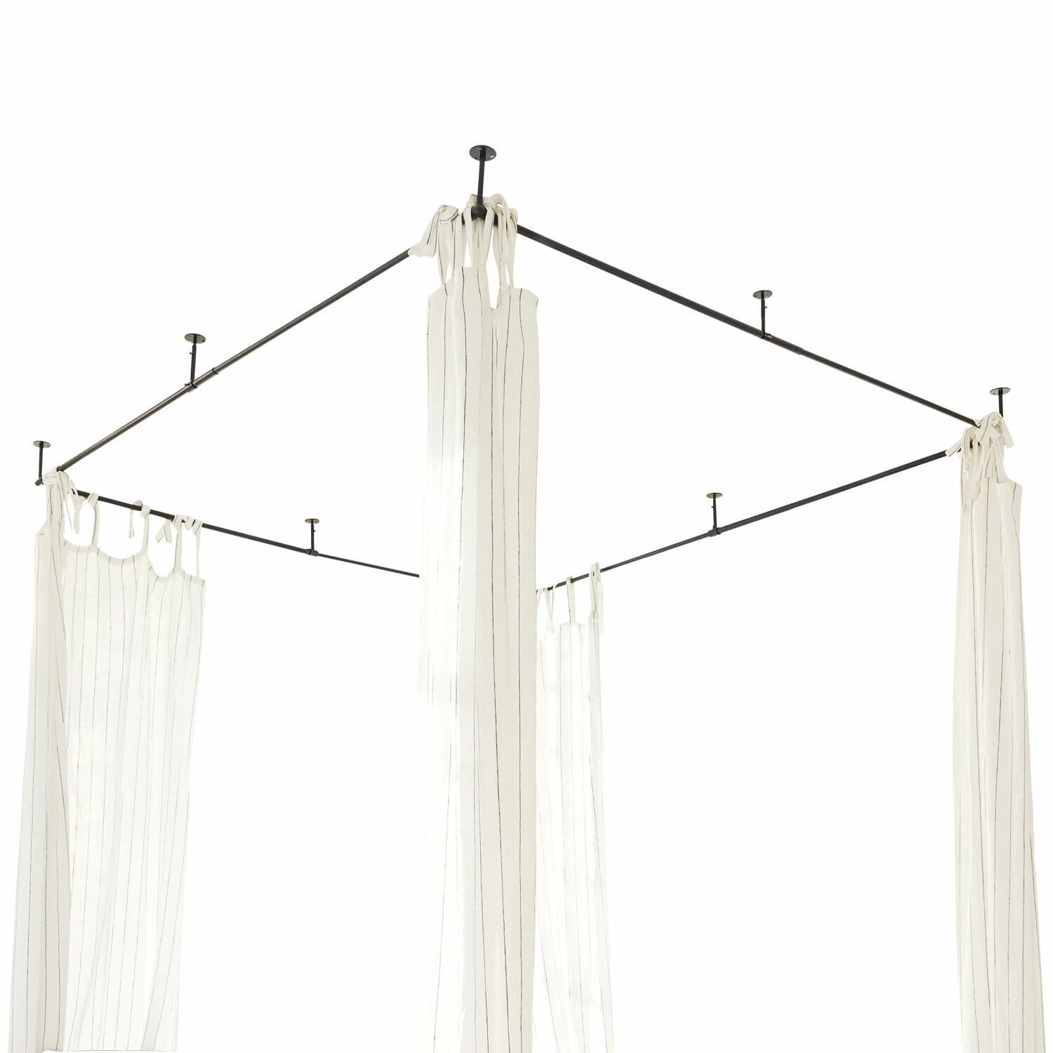 Baldakijn Giroux Zwart metalen frame met witte, dunne gordijnen voor hemelbed, stijlvolle slaapkamerdecoratie