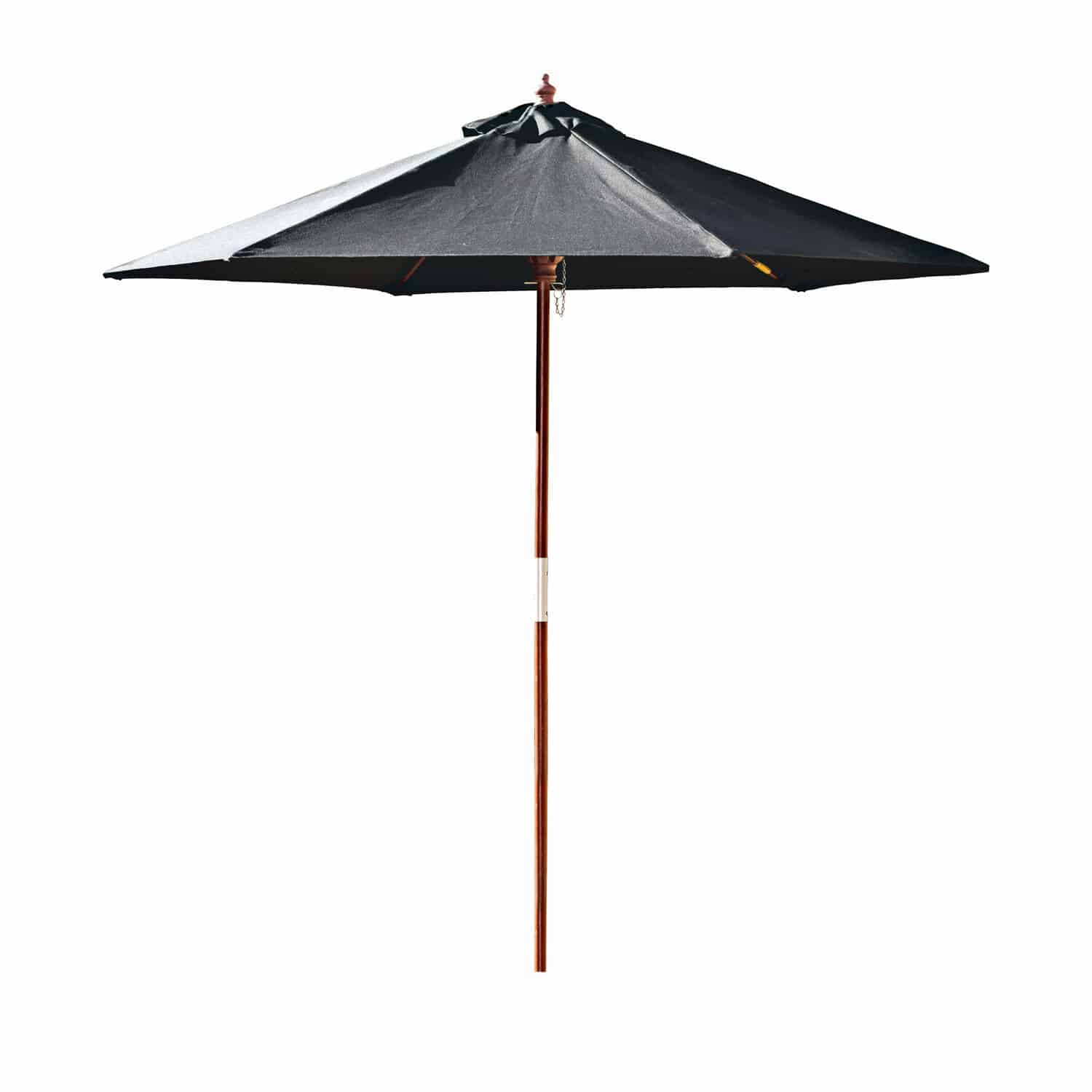 Zwarte Enfield tuinstoel met houten paal, ideaal voor schaduw op terras of tuin