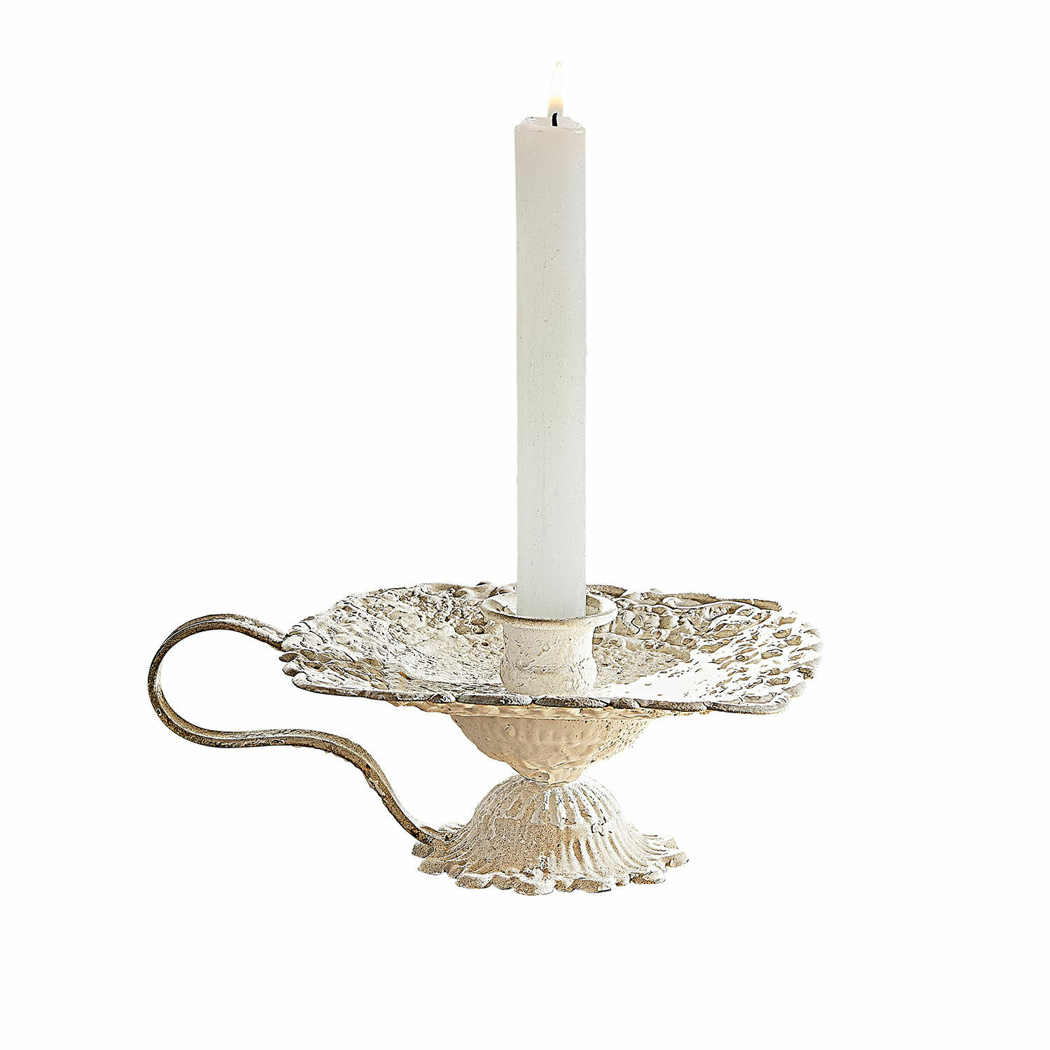 Kandelaar Wilexor Metalen kandelaar in vintage stijl crème met witte kaars, decoratief woonaccessoire