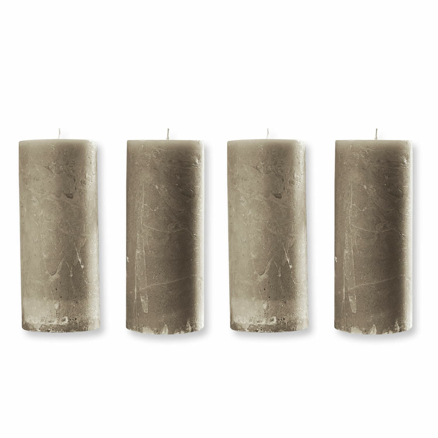 Kaars set van 4 Homel Set van vier grijze cilindervormige kaarsen van natuurlijke was voor woondecoratie