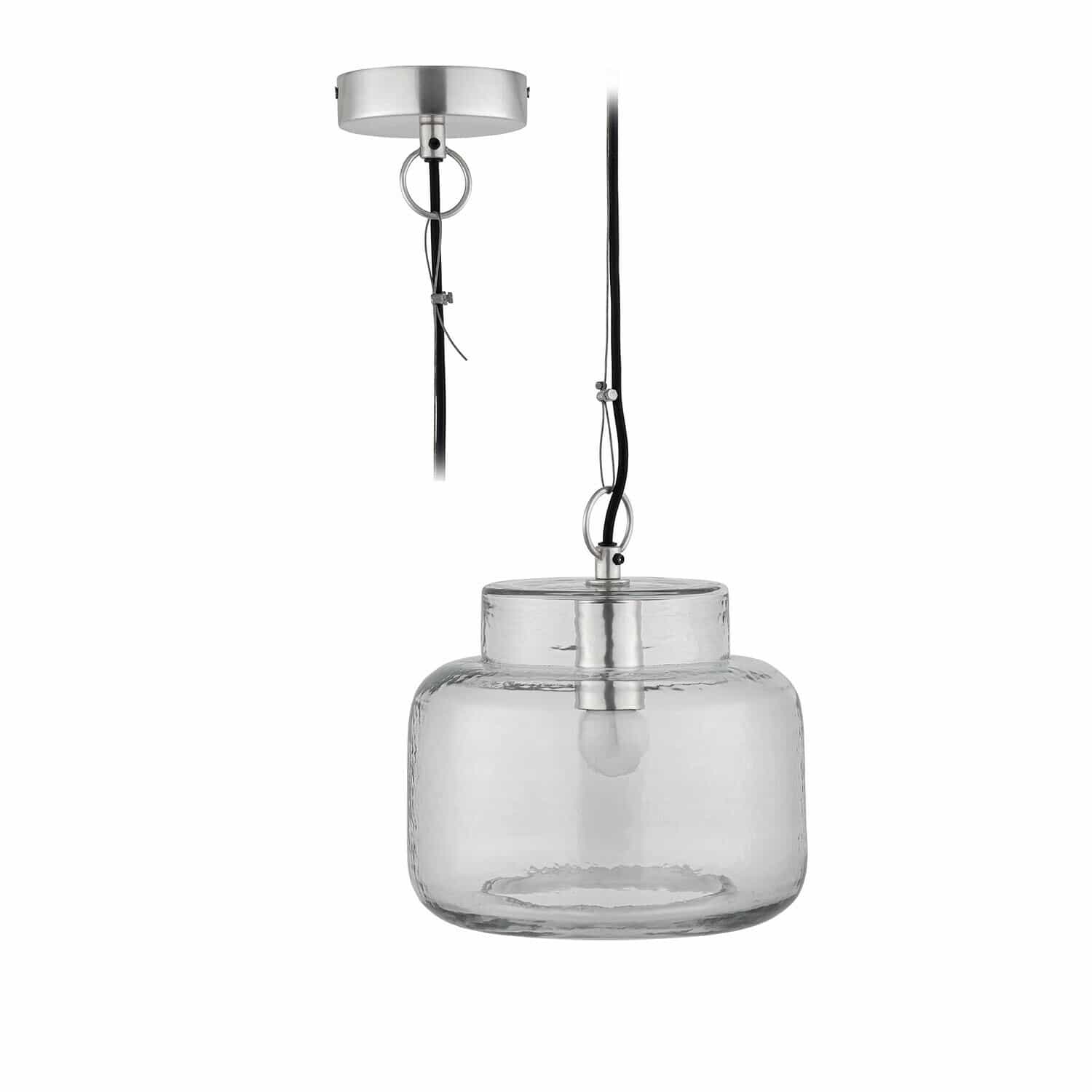 Hanglamp van helder glas met metalen bevestiging, moderne plafondverlichting voor binnen