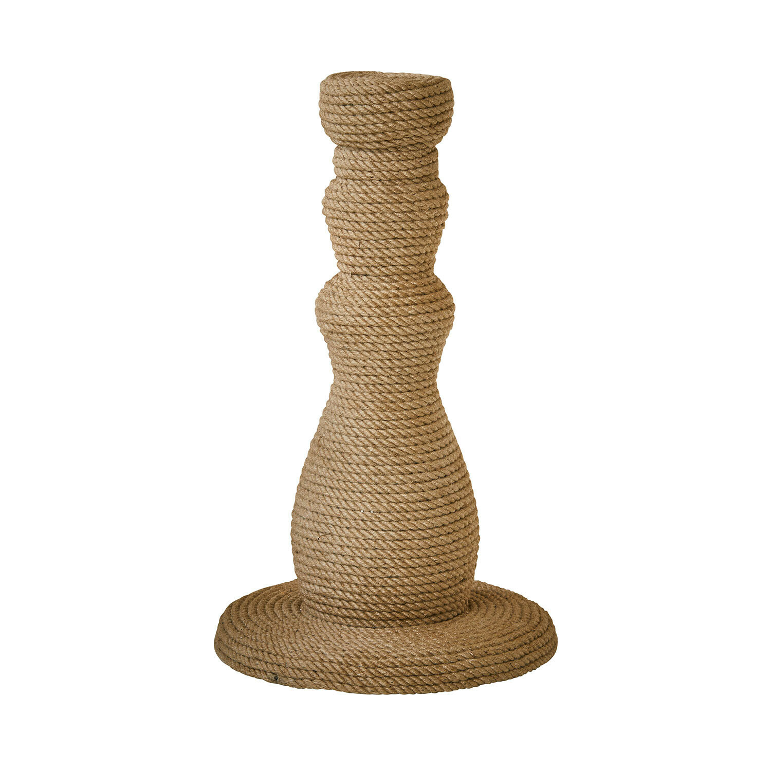 Krabpaal Florévine Decoratieve kandelaar in zuilvorm van natuurlijke beige touw voor binnenhuisdecoratie.