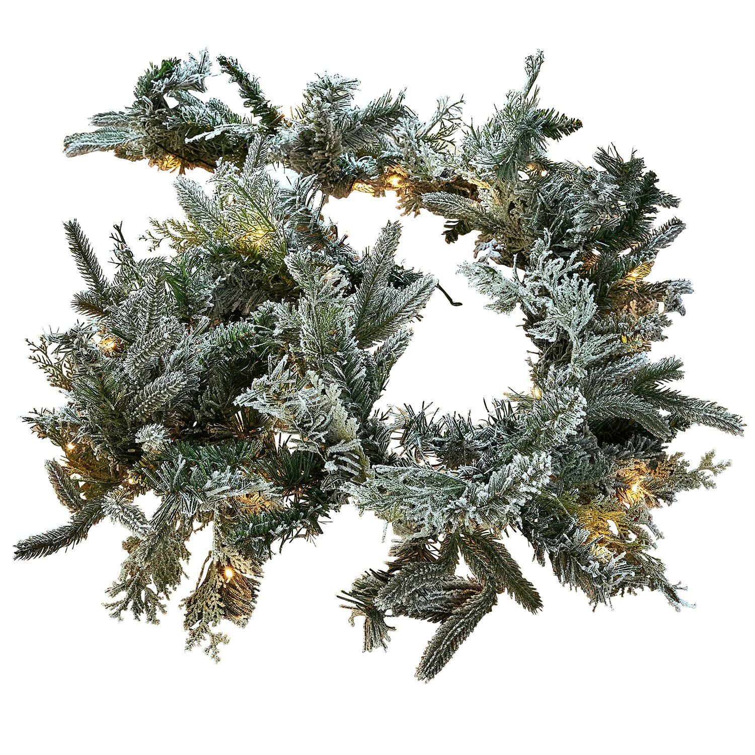 Ledguirlande Cadelise Besneeuwde kerstkrans van groene takken met zachte LED-verlichting, winterdecoratie