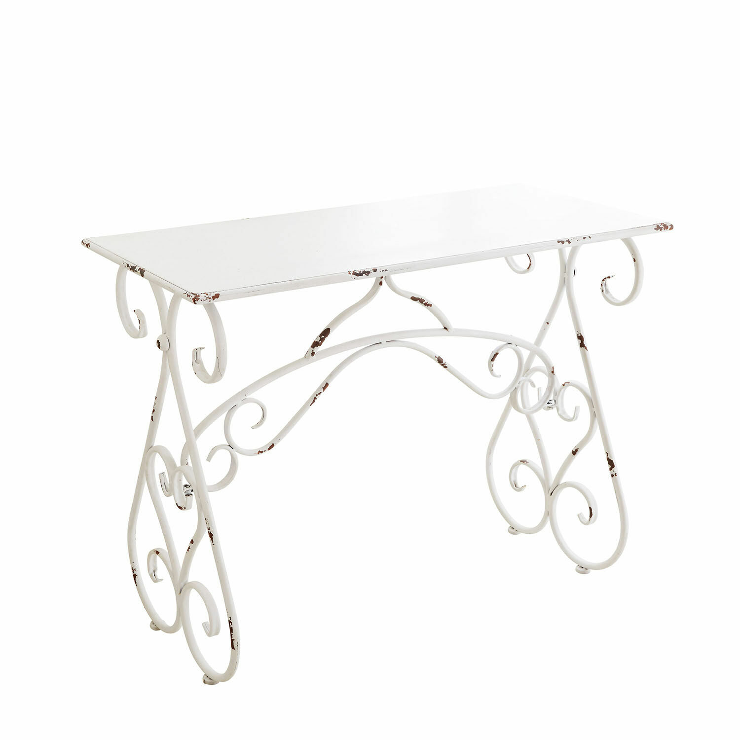 Sidetable Stonem Witte metalen tafel met decoratieve krullen en verouderde afwerking voor binnen en buiten