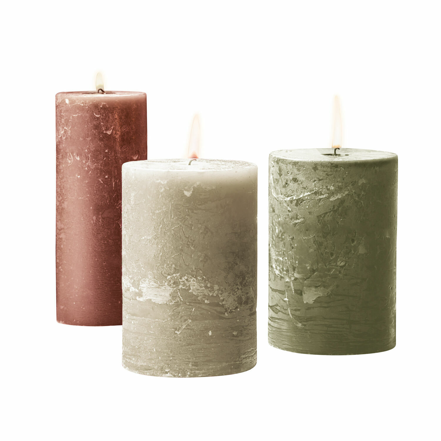 oranje/groen Set van 3 Salis kaarsen in oranje, groen en beige van natuurlijke was voor sfeervolle verlichting