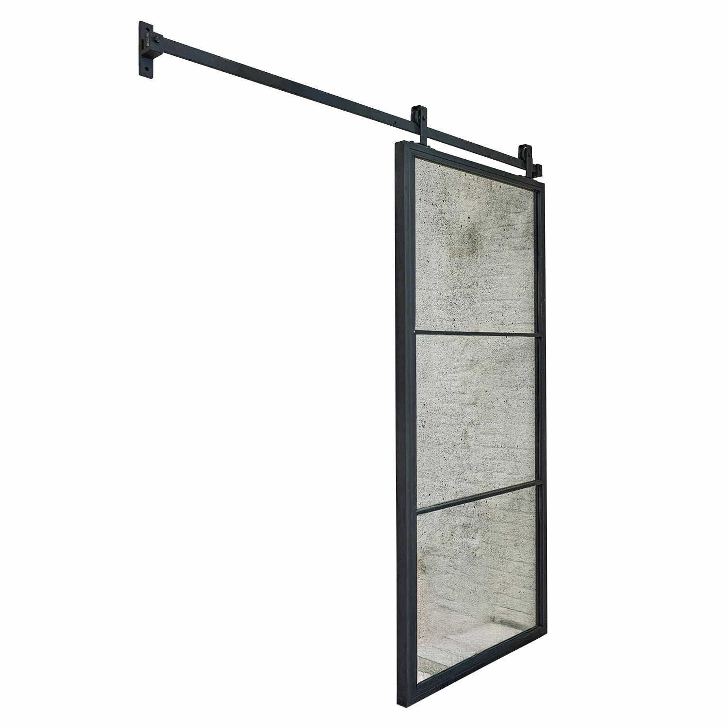 Schuifbare wandspiegel met zwarte metalen lijst in industriële stijl voor moderne interieurs