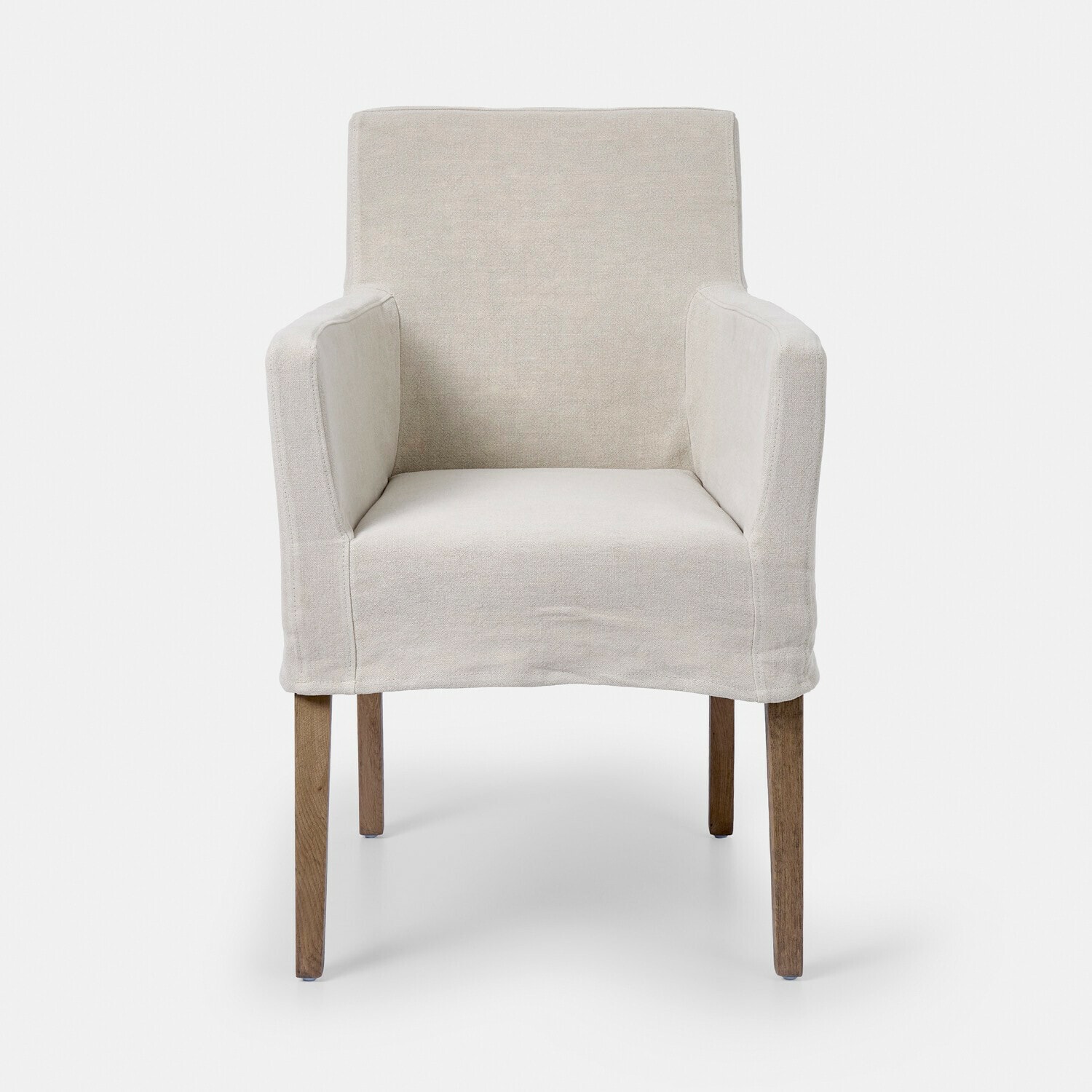 linnen/bruin Longhill stoel van beige linnen met houten poten, comfortabel en stijlvol voor woonkamer