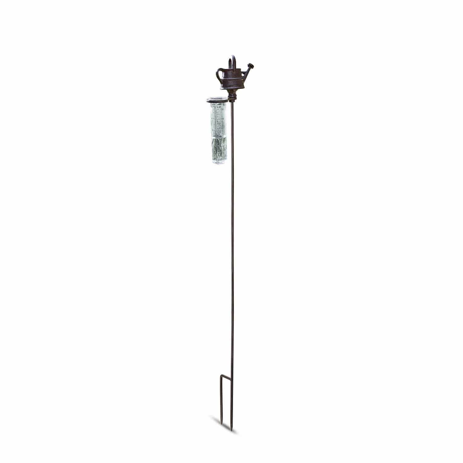 Pluviometer Vilat Zwarte metalen houder met gieter en doorzichtige regenmeter voor in de tuin