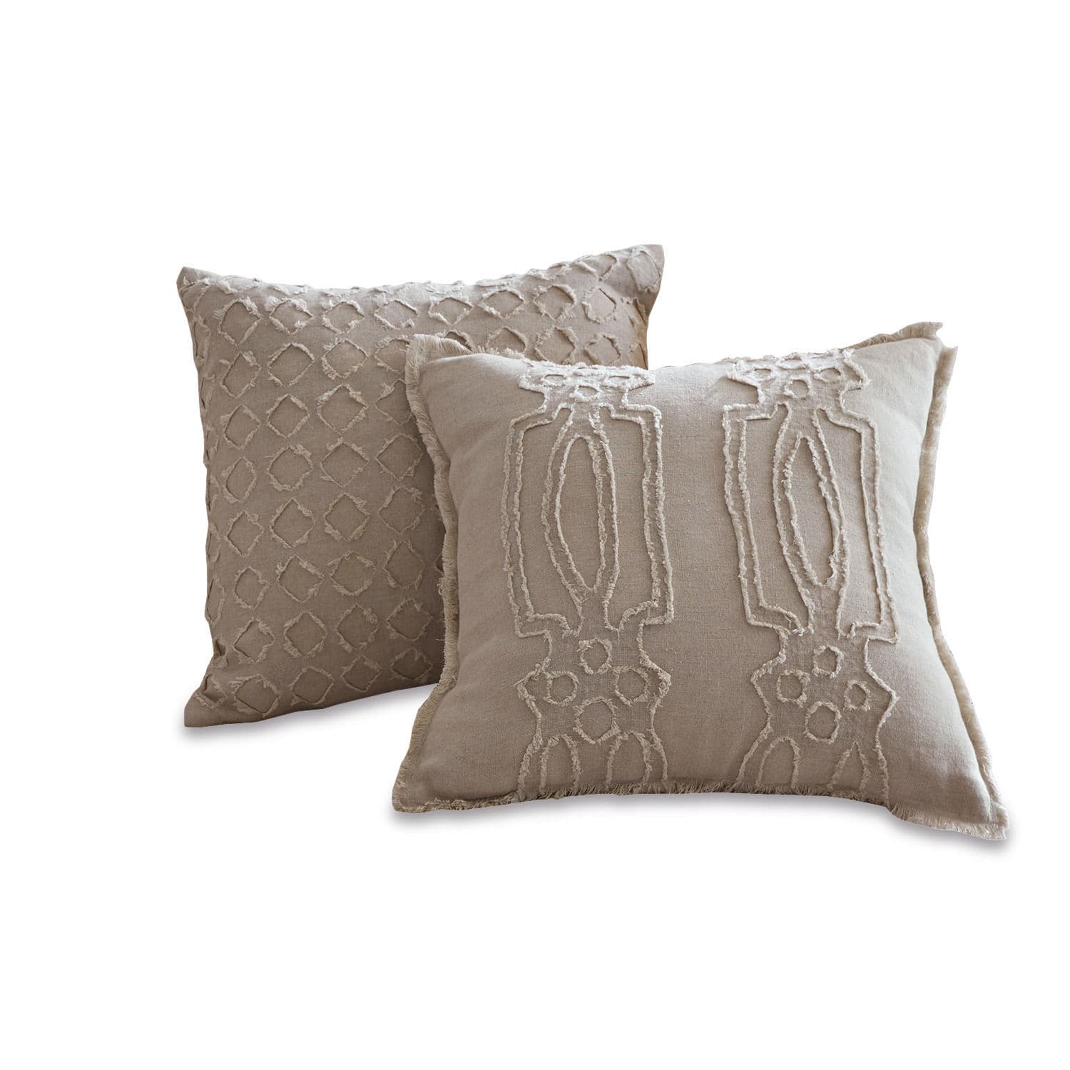 Beige set van 2 Kelnor kussenhoezen van katoen met decoratief patroon en zachte textuur