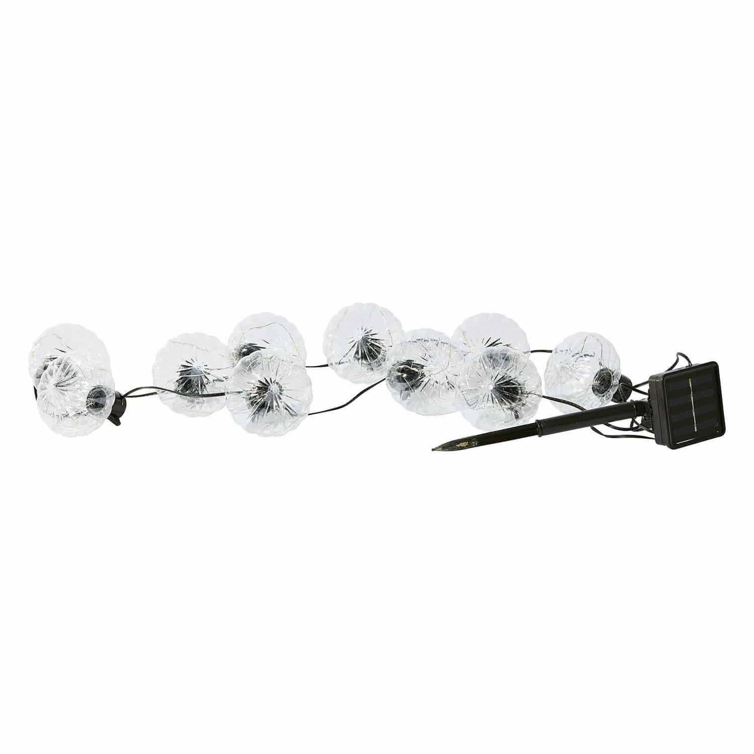 Lichtsnoer op zonne-energie Lunda Sul Zonne-lichtsnoer met 10 transparante lampionnen, zwarte kabel en zonnepaneel voor tuin