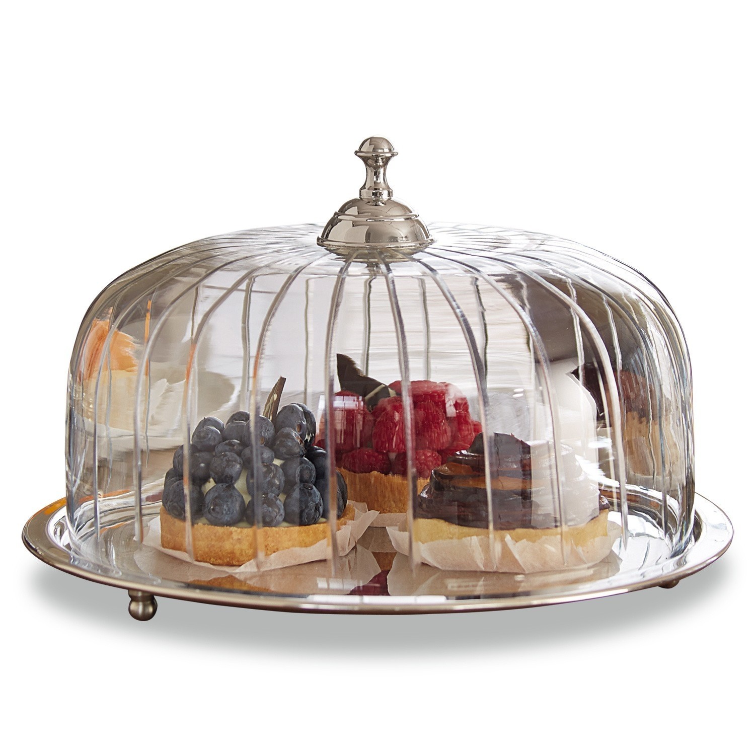 Taartstolp Allaire Transparante glazen stolp met metalen voet en handvat, perfect voor desserts