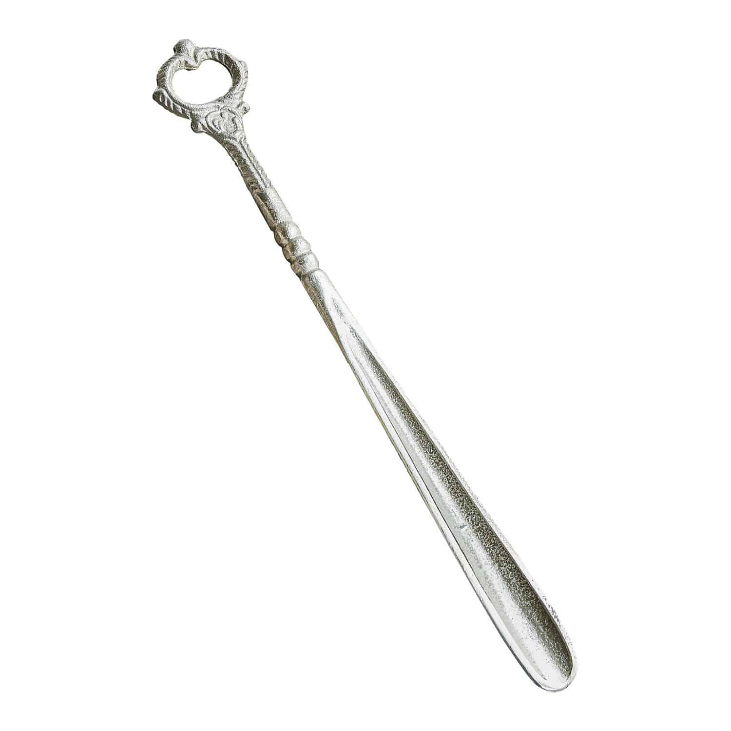 Schoenlepel Lucas Zilverkleurige metalen schoenlepel met decoratieve handgreep, praktisch huishoudaccessoire