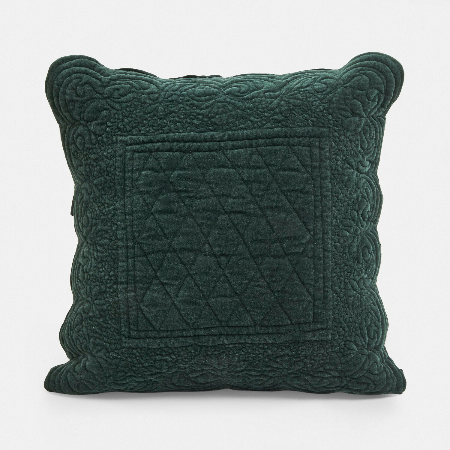 Kussenhoes Lunévois Groen fluwelen kussen met doorgestikt patroon en decoratieve rand, woonaccessoire