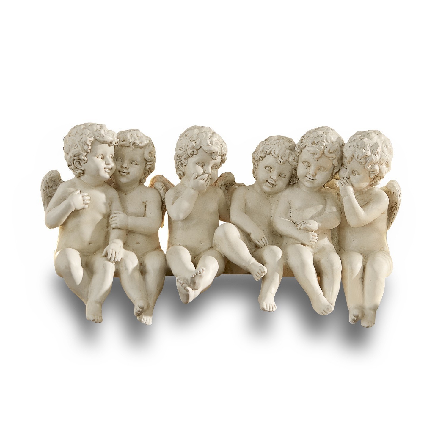 Decoratie met zes beige engeltjes van hars, ornament voor binnen en tuin