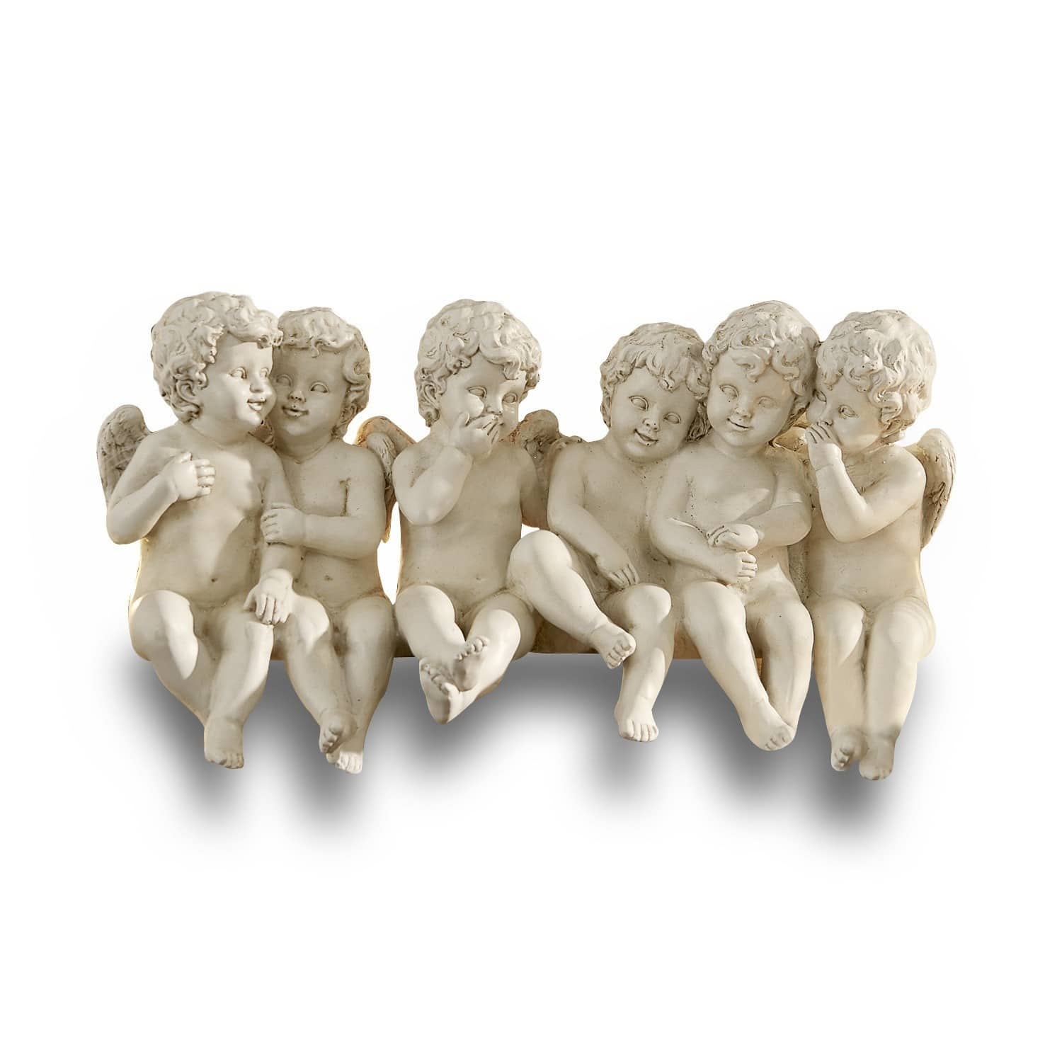 Engelen Léon Decoratie met zes beige engeltjes van hars, ornament voor binnen en tuin
